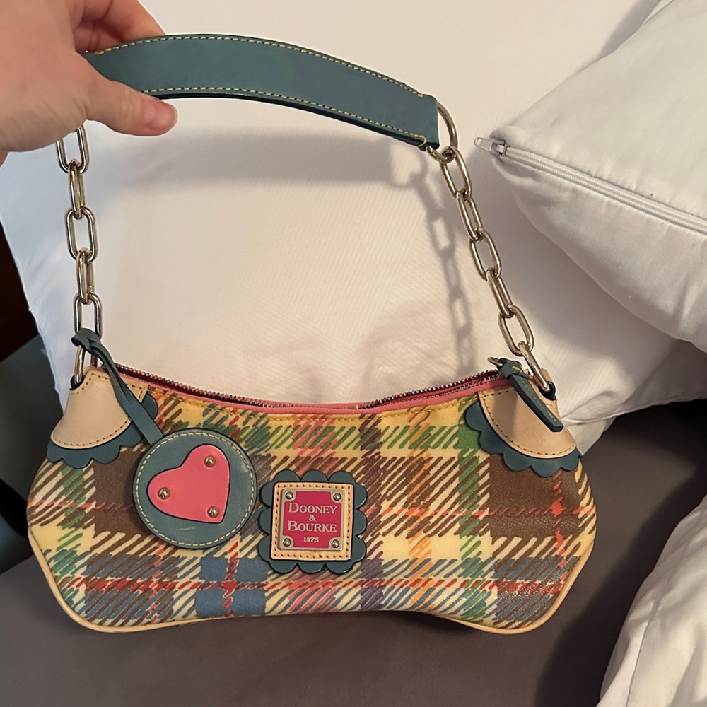 Vintage Dooney & Bourke Multicolor Plaid Shoulder Bag with Blue Accents